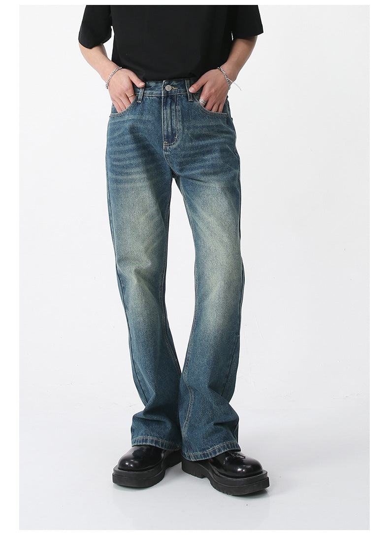 Men High Street Hip Hop Casual Small Flare Denim Jeans Pant Male Japan Korea Style Streetwear Vintage Denim Trousers Pant