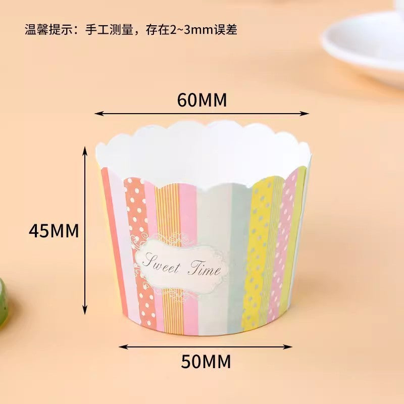 Small Cake Cuppers Mafen Cup High Temperature Baking Chiffon Small Cake Cup Disposable Cute Pattern Paper Cup 50