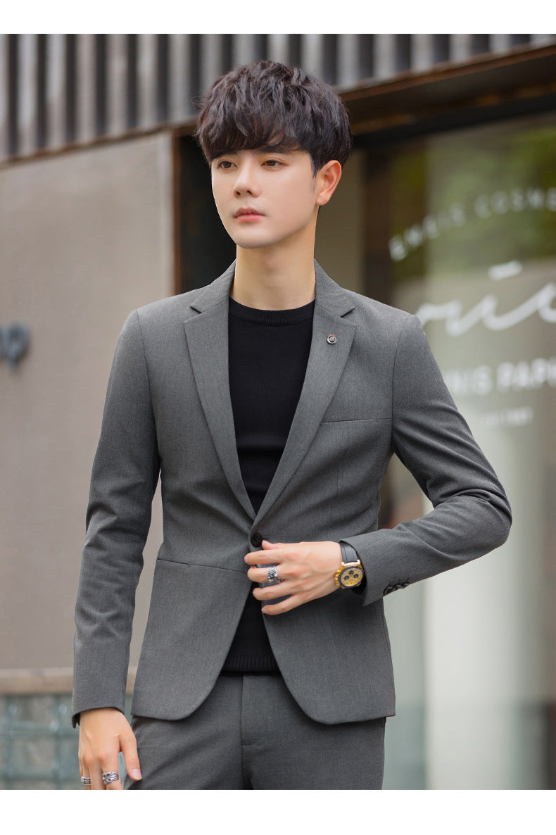 A 1.45kg Piece Set of Spring & Fall Casual Small Suit Jacket Men's Korean Style Slim Gray Formal Full Suit Suit