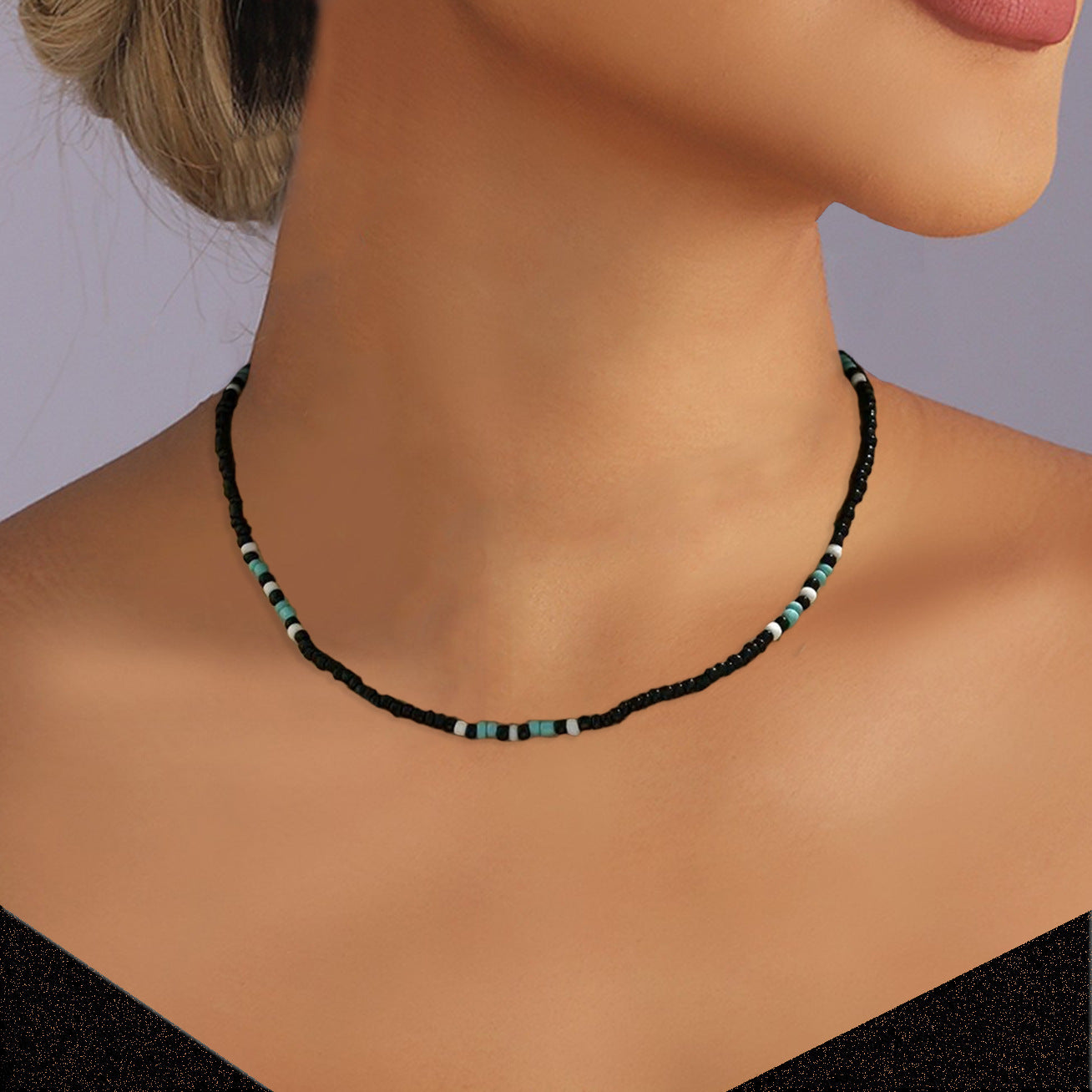 European and American Cross-Border Jewelry Personalized Mixed Colorful Rice Bead Clavicle Necklace for Women Bohemian Beach Rest Clavicle Chain