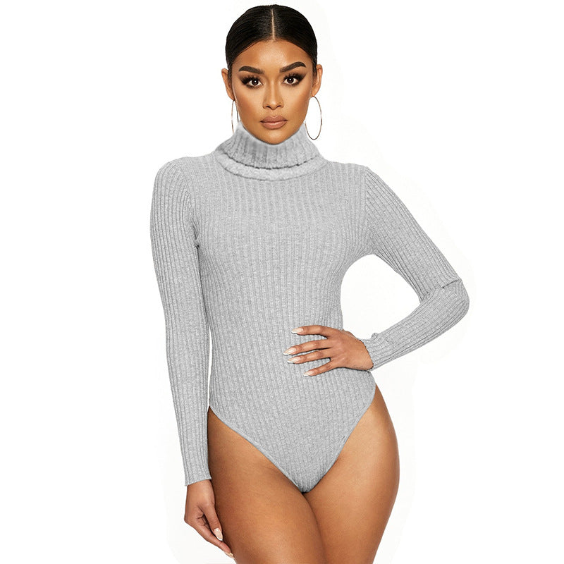 Gtpdpllt Women Fall Winter Ribbed Knit Bodysuit Turtleneck Long Sleeve Slim Fitted Stretchy Bodysuits Tops Casual Basic Rompers