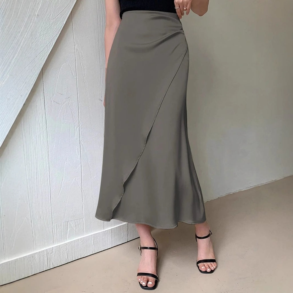 European and American Amazon Popular Satin Satin Skirt Foreign Trade Independent Station New Mid-Length Imitation Silk Skirt
