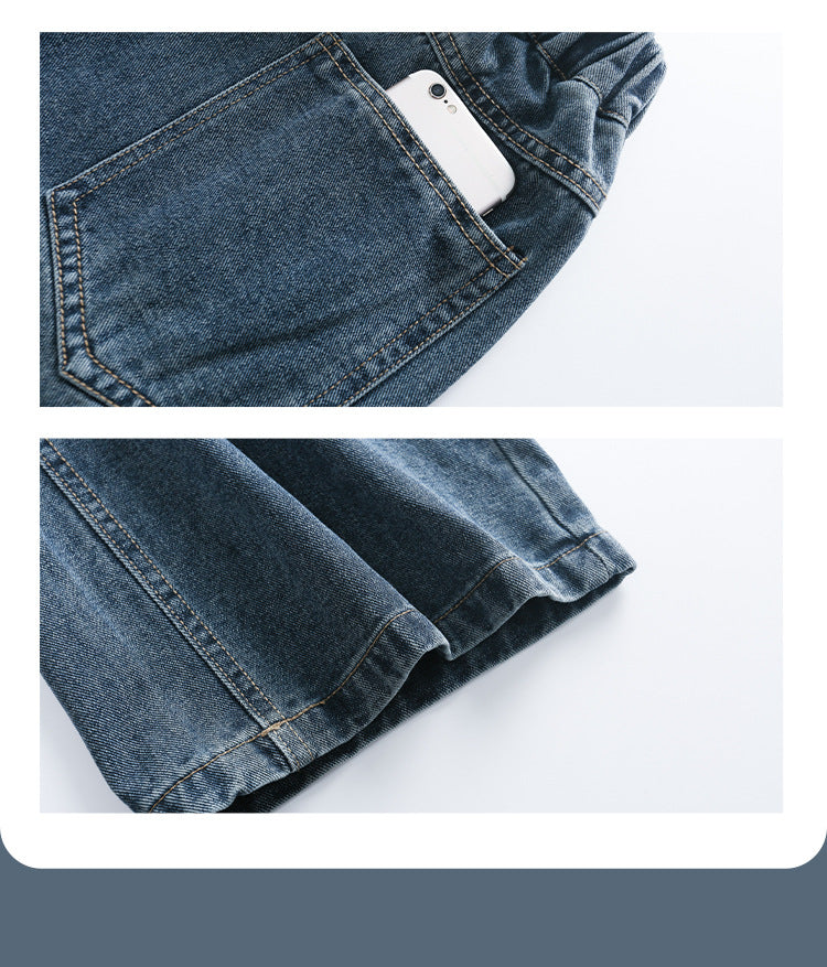 Girls' fart curtain jeans spring autumn new style teens children's straight tube loose wide leg pants retro blue casual pants