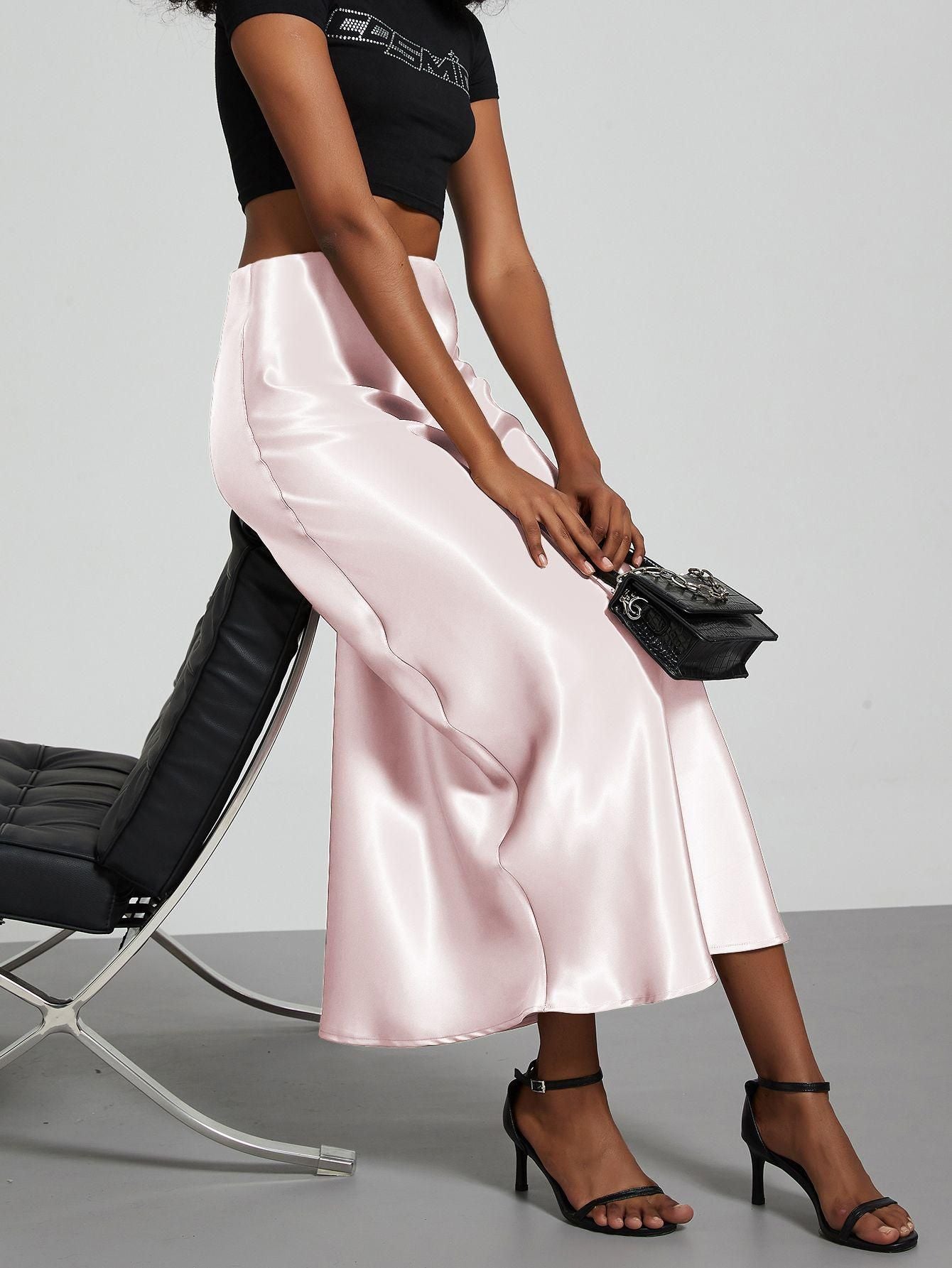 In-Stock Cross-Border Women's Clothing Wholesale European and American Style Elegant Satin Midi Skirt Slimming and Flowy