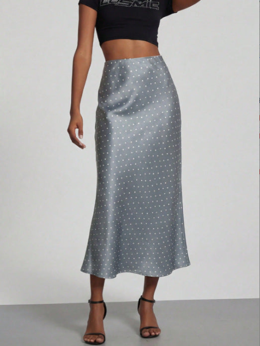 In-Stock Cross-Border Women's Clothing Wholesale European and American Style Elegant Satin Midi Skirt Slimming and Flowy