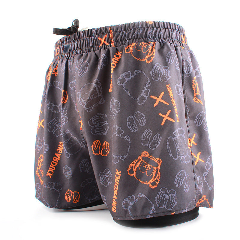 Men's Sports Shorts Summer Explosions Double-layer Quick-drying Swimming Trunks Anti-embarrassment Swimming Trunks Running Fitness Training Shorts