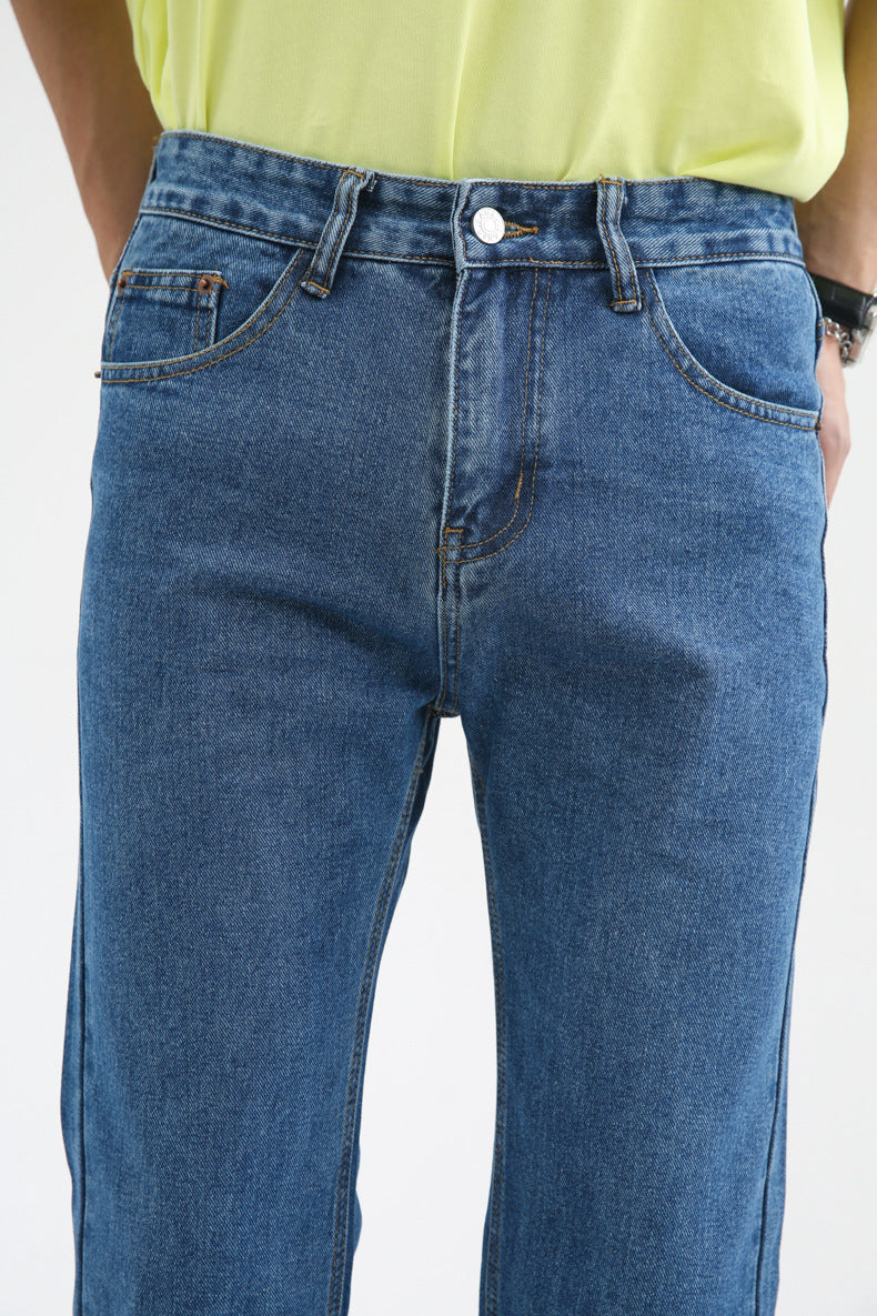 Men High Street Hip Hop Casual Small Flare Denim Jeans Pant Male Japan Korea Style Streetwear Vintage Denim Trousers Pant