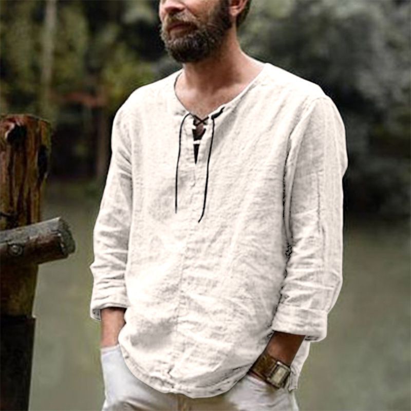 2025 Men's Shirts Spring and Summer New Long Sleeve T-Shirts Amazon's Popular European and American Men's Solid Color Trend·Ready Stock
