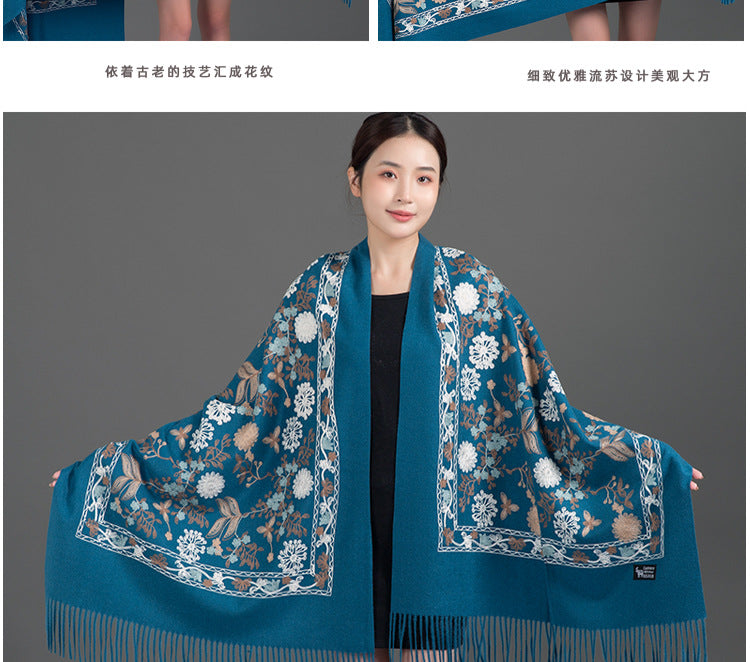India Nepal ethnic style red women autumn and winter fashion mother long shawl embroidered warm shawl outside