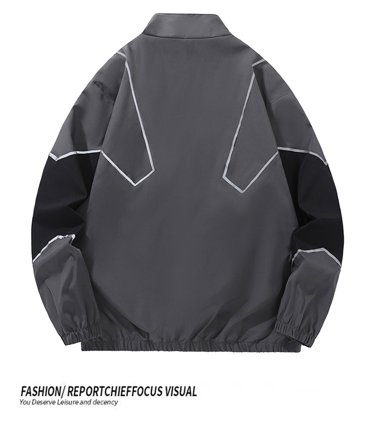 Russian Foreign Trade Trendy Brand Reflective Patchwork Stand-Up Collar Jacket Spring and Autumn Loose Sports Casual Jacket for Men