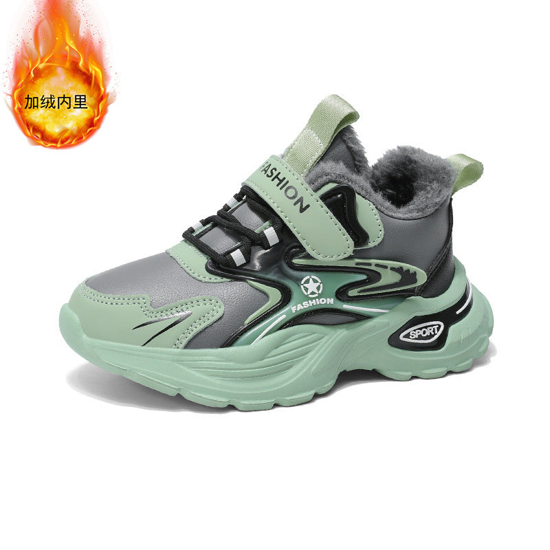 Autumn and Winter Leather Children's sneaker Boys fleece-lined Cotton Shoes Student Dad's Shoes Running Shoes Warm Snow Shoes Children's Shoes