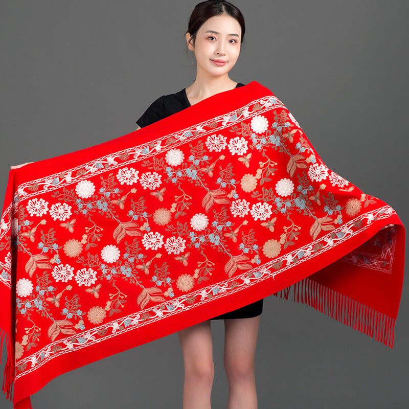India Nepal ethnic style red women autumn and winter fashion mother long shawl embroidered warm shawl outside