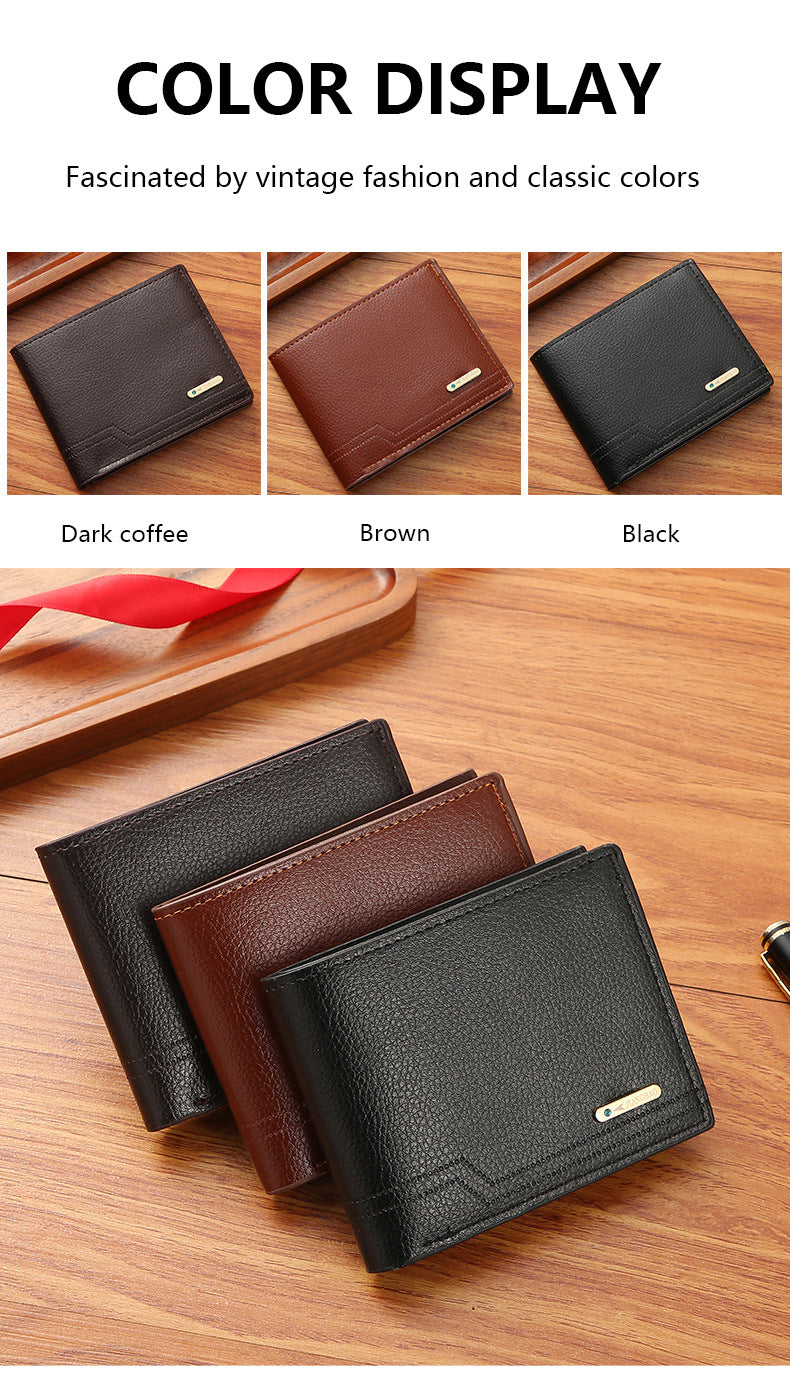 Personalized Custom Name Bifold Short Wallet Casual Lychee Patterned Soft Leather Man's Wallet Multi Card Slot PU Leather Purse