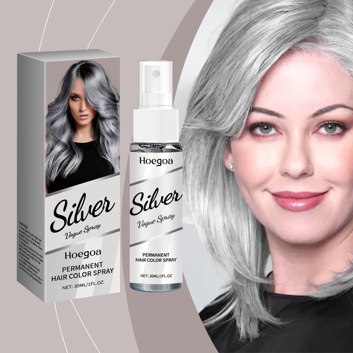 Silver Hair Color Spray Washable Tint Covering Gray Hair Nourishing Party Cosplay Halloween Christmas Temporary Hair Dye Spray