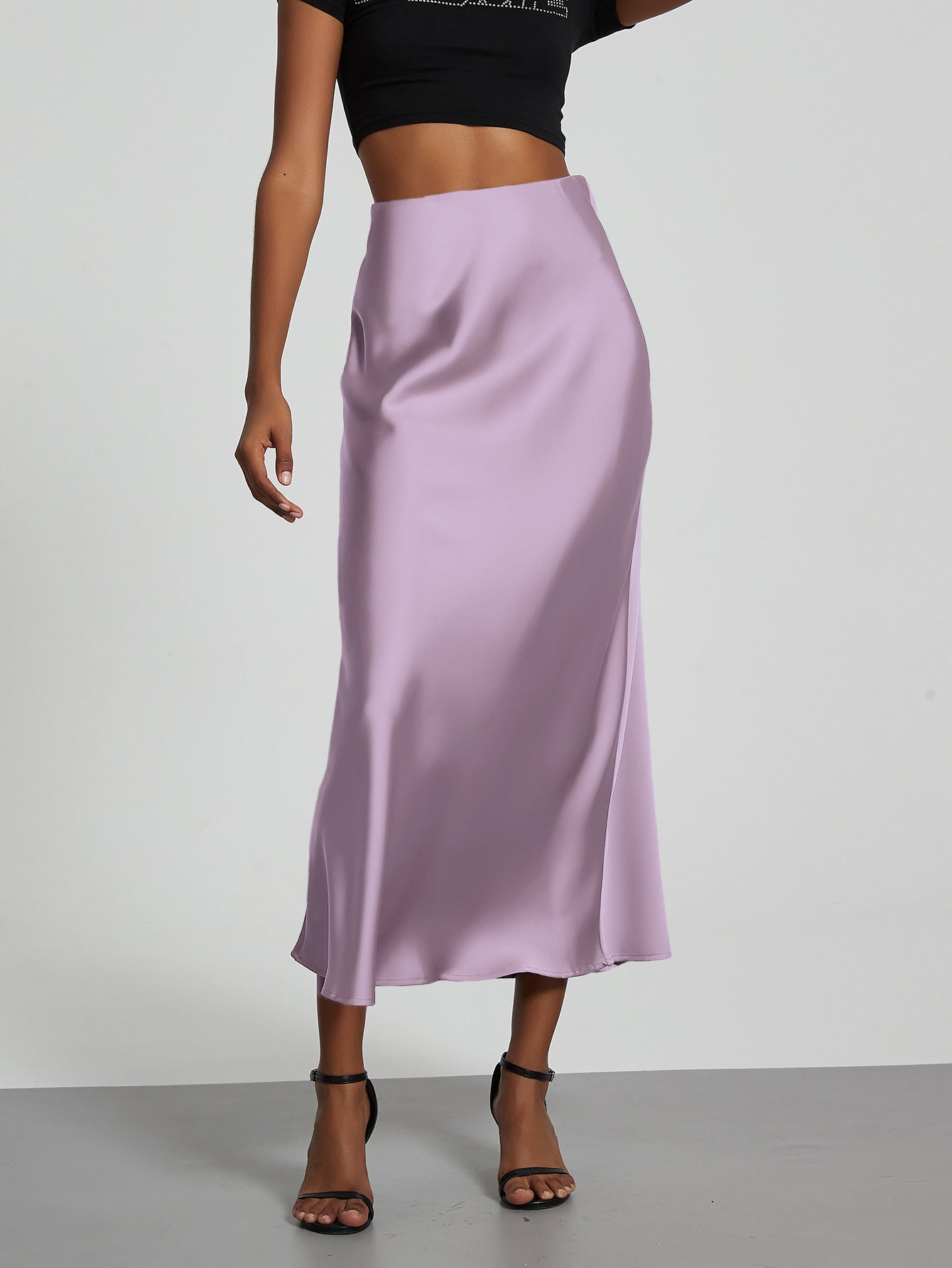 In-Stock Cross-Border Women's Clothing Wholesale European and American Style Elegant Satin Midi Skirt Slimming and Flowy