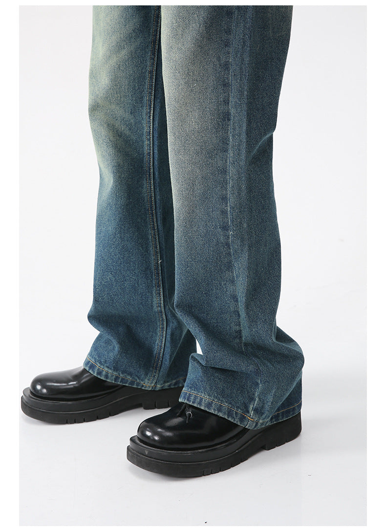 Men High Street Hip Hop Casual Small Flare Denim Jeans Pant Male Japan Korea Style Streetwear Vintage Denim Trousers Pant