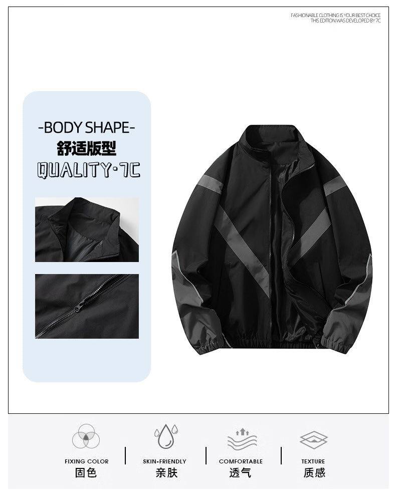 Russian Foreign Trade Trendy Brand Reflective Patchwork Stand-Up Collar Jacket Spring and Autumn Loose Sports Casual Jacket for Men