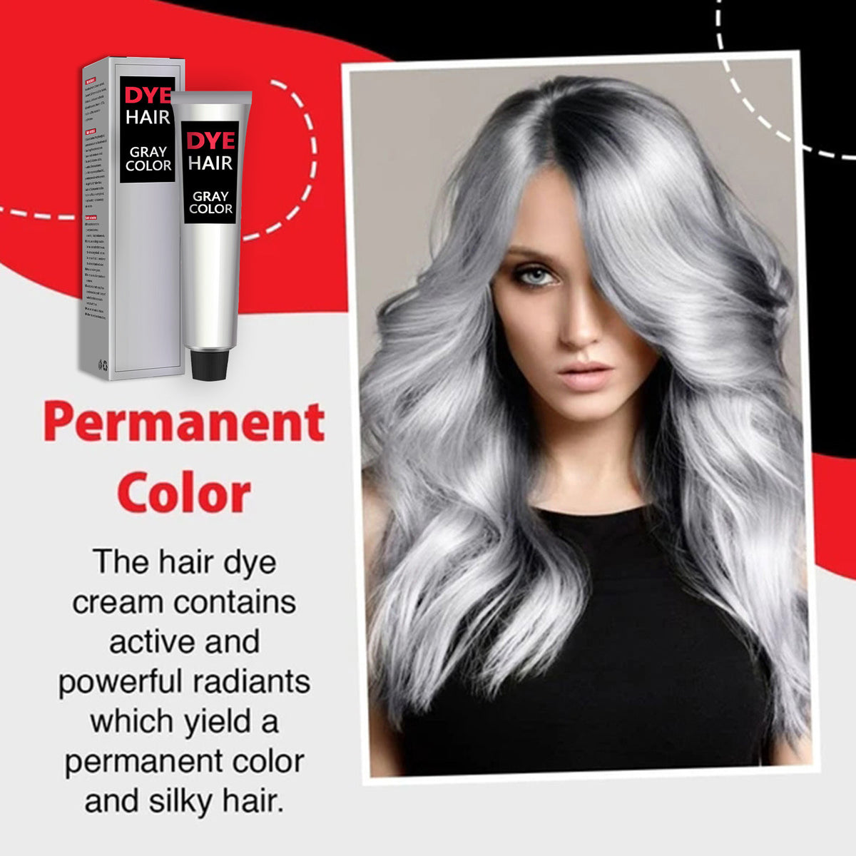 Silver Gray Hair Dye Punk Style Unisex Smoky Long Lasting Coloring Hair Care and Styling Natural Gray Hair Dye Color Cream 100ml