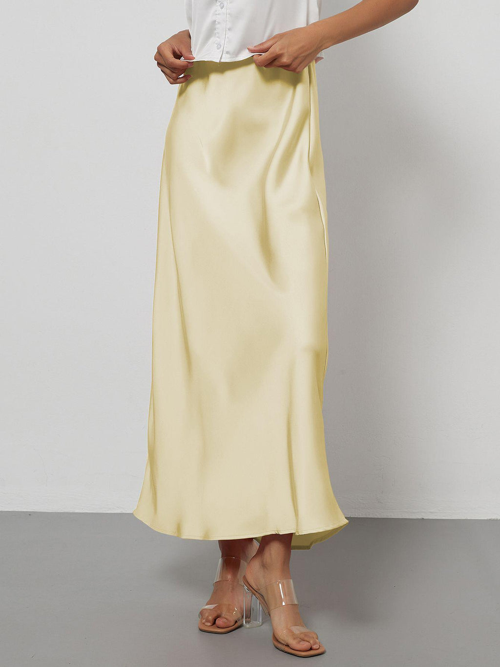 In-Stock Cross-Border Women's Clothing Wholesale European and American Style Elegant Satin Midi Skirt Slimming and Flowy
