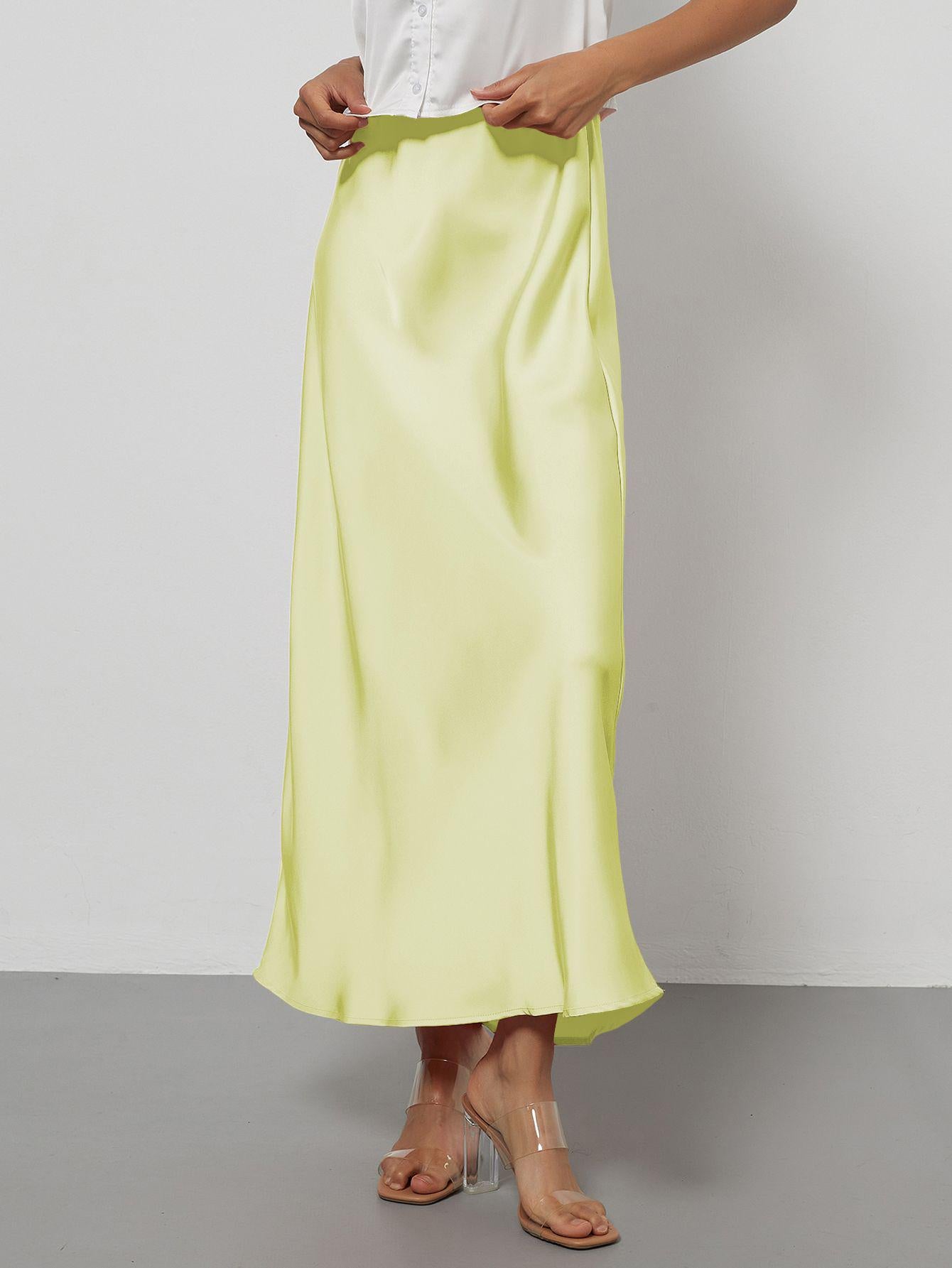 In-Stock Cross-Border Women's Clothing Wholesale European and American Style Elegant Satin Midi Skirt Slimming and Flowy