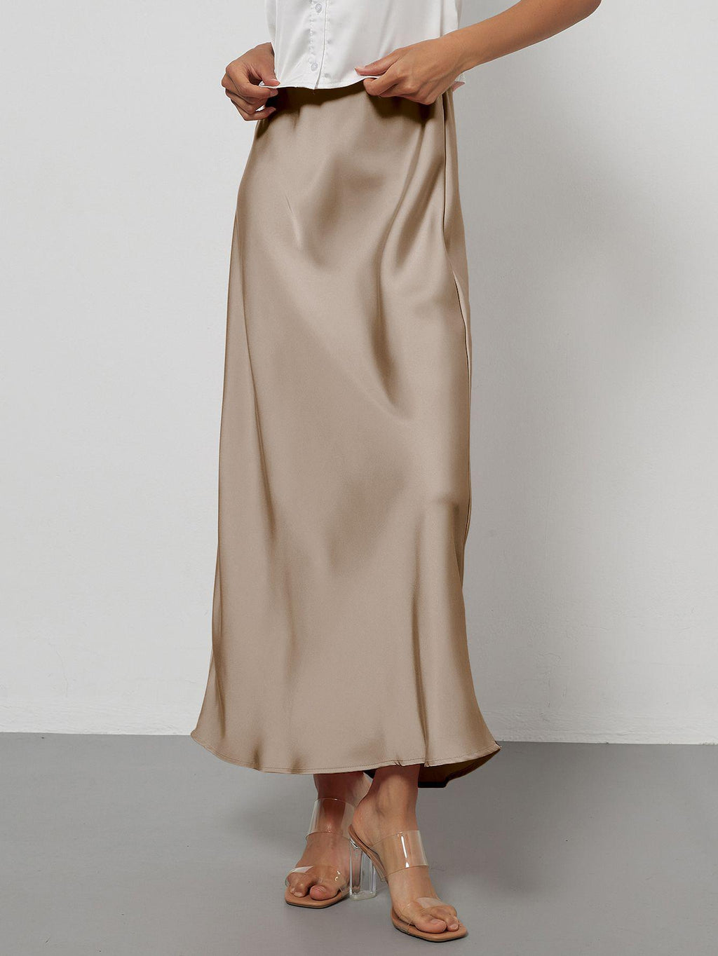 In-Stock Cross-Border Women's Clothing Wholesale European and American Style Elegant Satin Midi Skirt Slimming and Flowy
