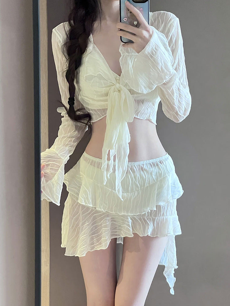 High-End Swimsuit Women's Bikini 2025 New Slimming Look Conservative Belly-Covering Four-Piece Set Sexy Split Resort Hot Spring