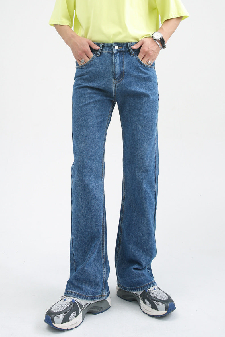 Men High Street Hip Hop Casual Small Flare Denim Jeans Pant Male Japan Korea Style Streetwear Vintage Denim Trousers Pant