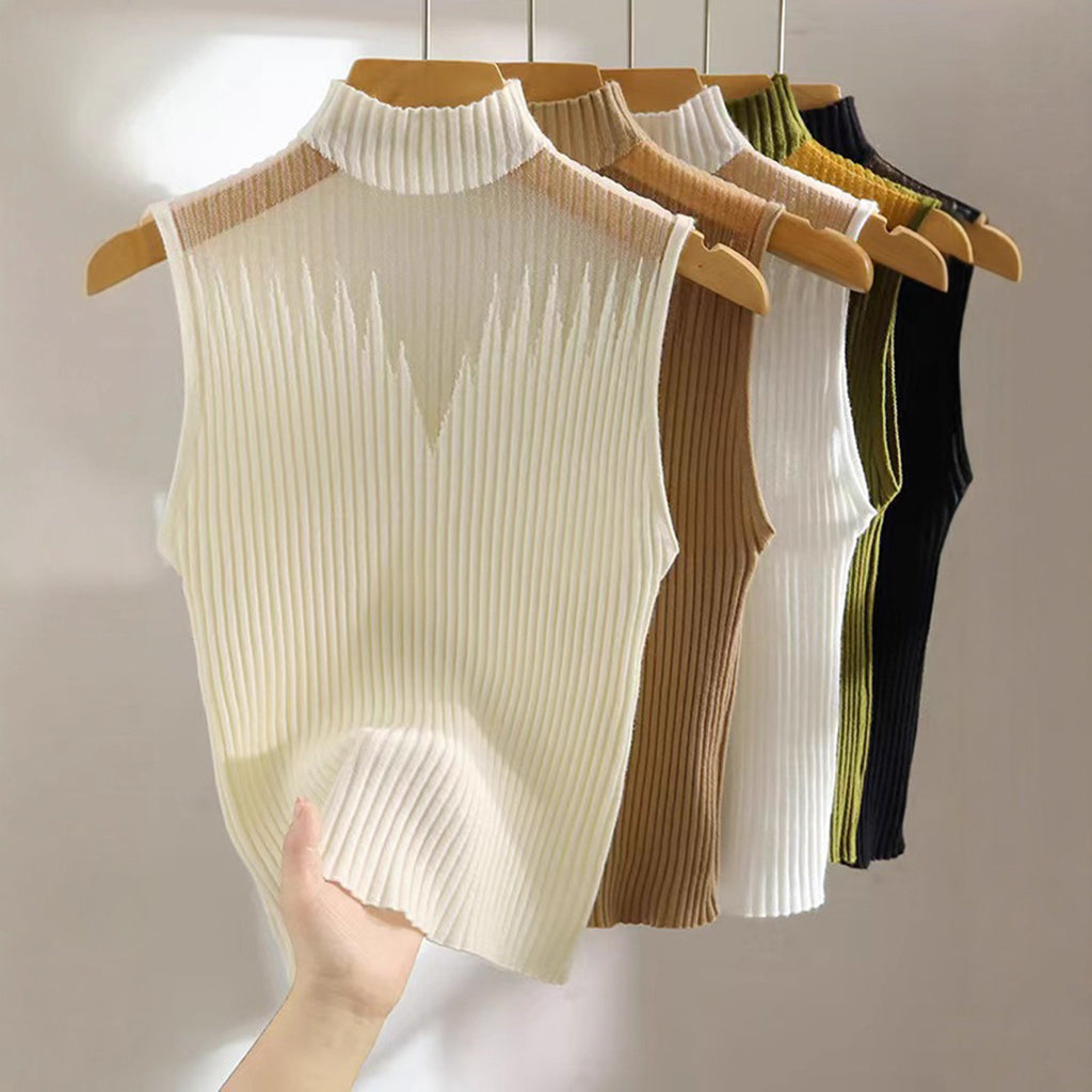 New Style Sleeveless Knit Top for Women, Summer Thin Style with a High-End Feel, Elegant Collar, Vacation Casual Top, Direct Cross-Border Supply