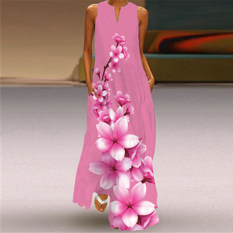 Cross-Border Women's Clothing Amazon Ebay 2026 New European and American Spring and Summer Fashion Printed Sexy Pocketed Long Dress