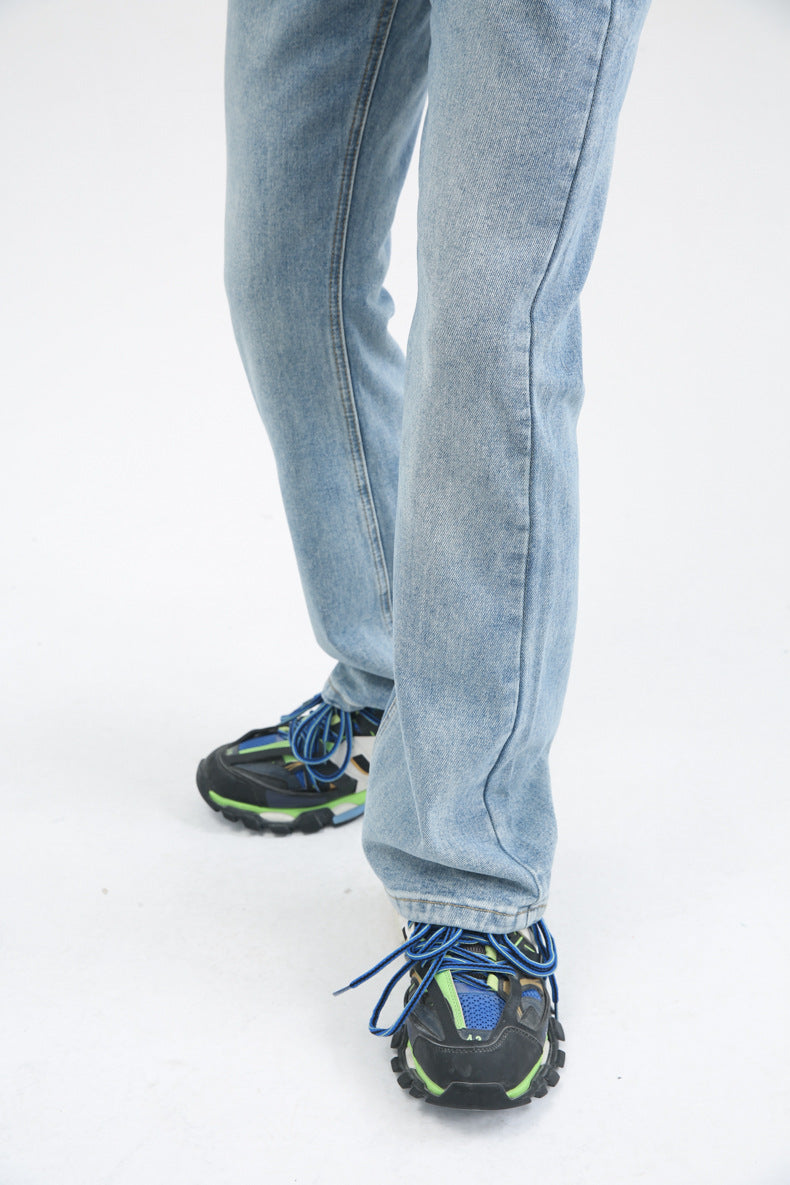 Men High Street Hip Hop Casual Small Flare Denim Jeans Pant Male Japan Korea Style Streetwear Vintage Denim Trousers Pant