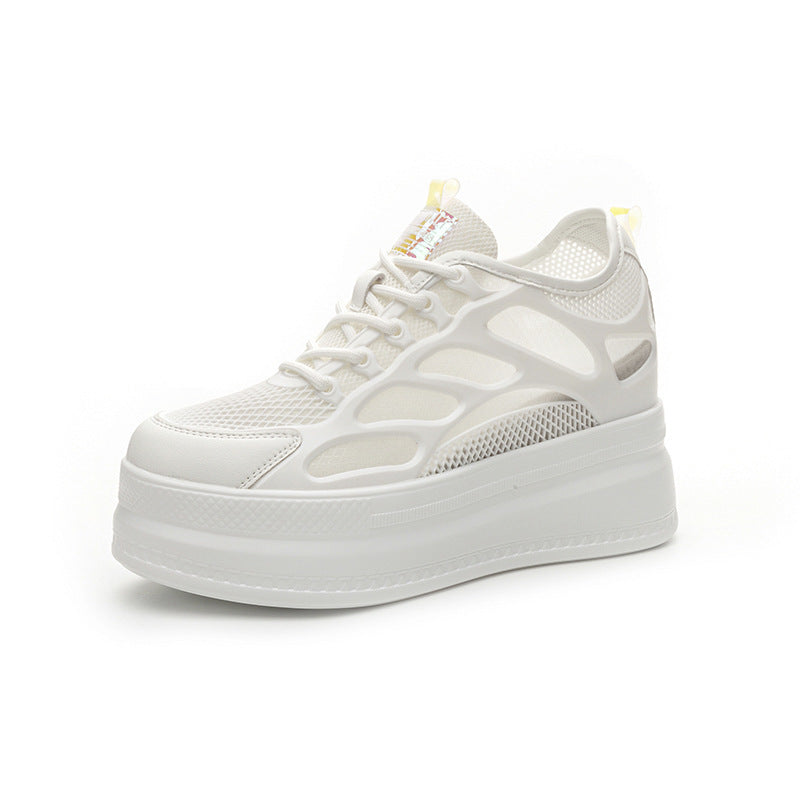 2025 Women's Shoes New Style Platform Thick-Soled Mesh Sports Casual Shoes Popular Internet Celebrity Breathable Trendy White Shoes Sandals