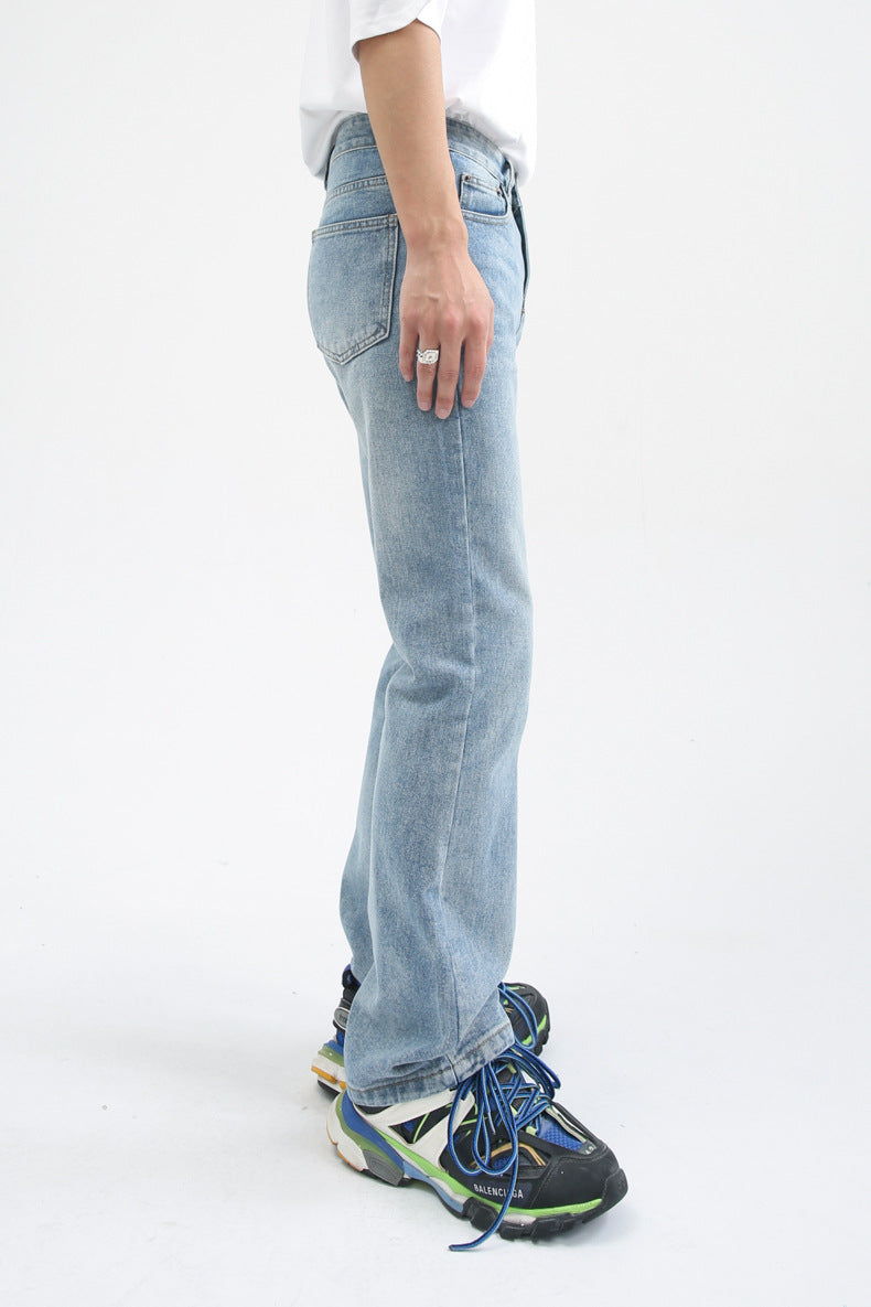 Men High Street Hip Hop Casual Small Flare Denim Jeans Pant Male Japan Korea Style Streetwear Vintage Denim Trousers Pant
