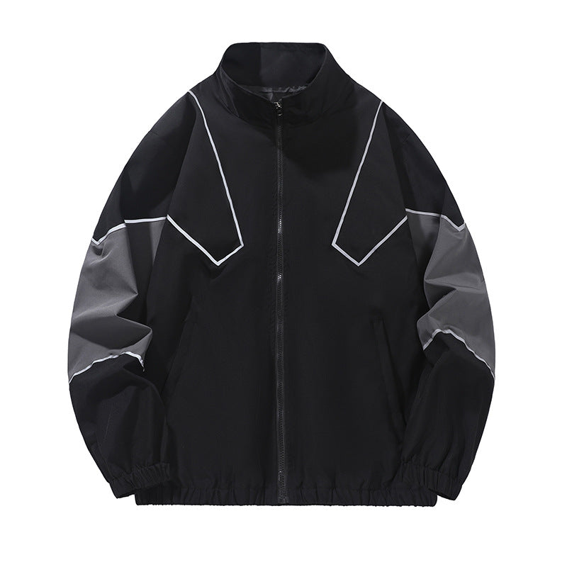 Russian Foreign Trade Trendy Brand Reflective Patchwork Stand-Up Collar Jacket Spring and Autumn Loose Sports Casual Jacket for Men
