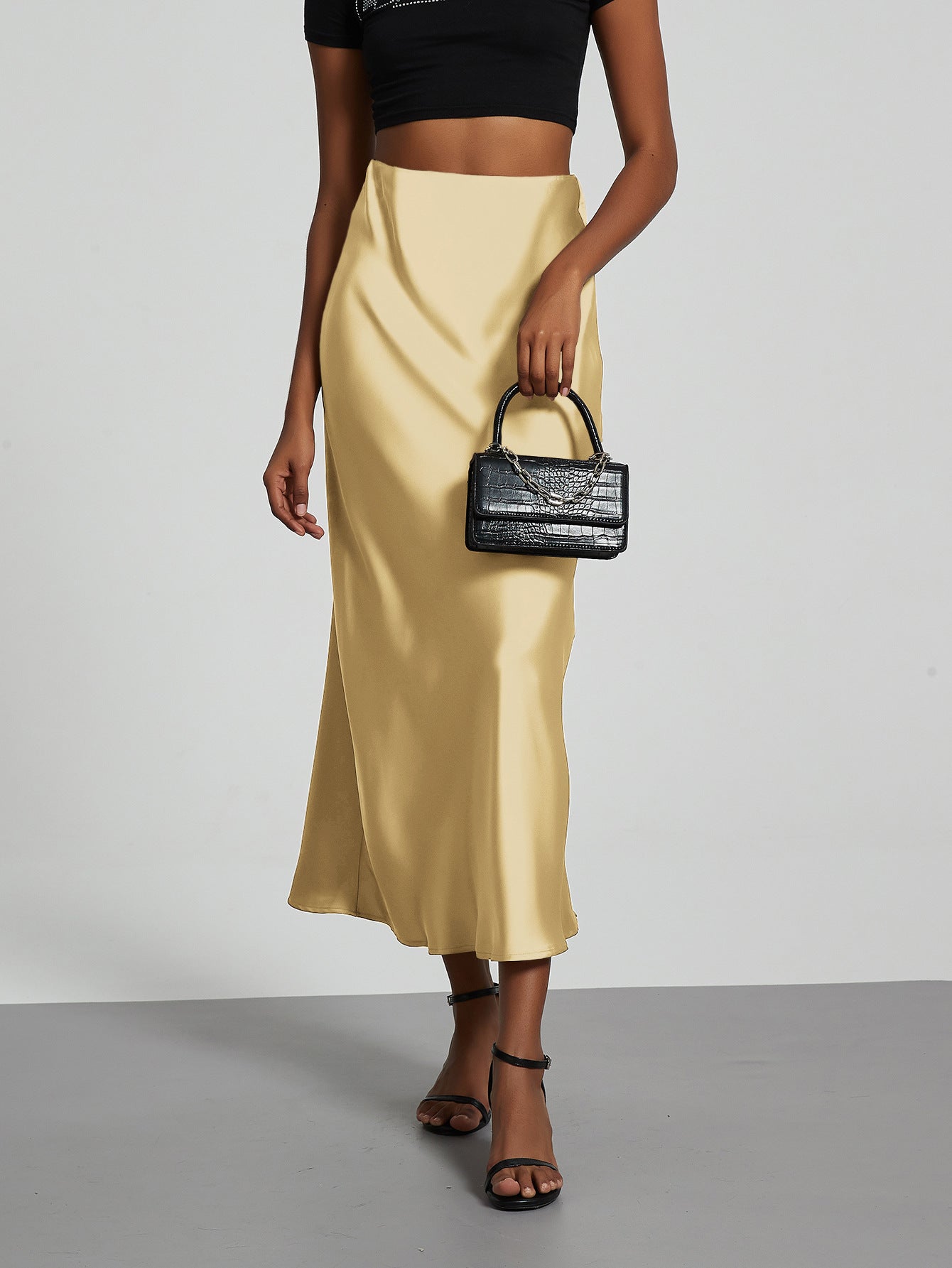 In-Stock Cross-Border Women's Clothing Wholesale European and American Style Elegant Satin Midi Skirt Slimming and Flowy