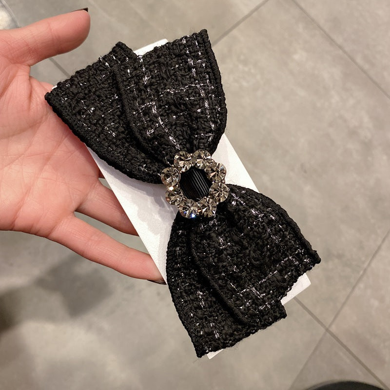 Elegant Plaid Cloth Hairpins Adult Crystal Heart Pearl Luxury Fabric Bow Hair Clip Pin for Girls Women Hair Jewelry Headpiece