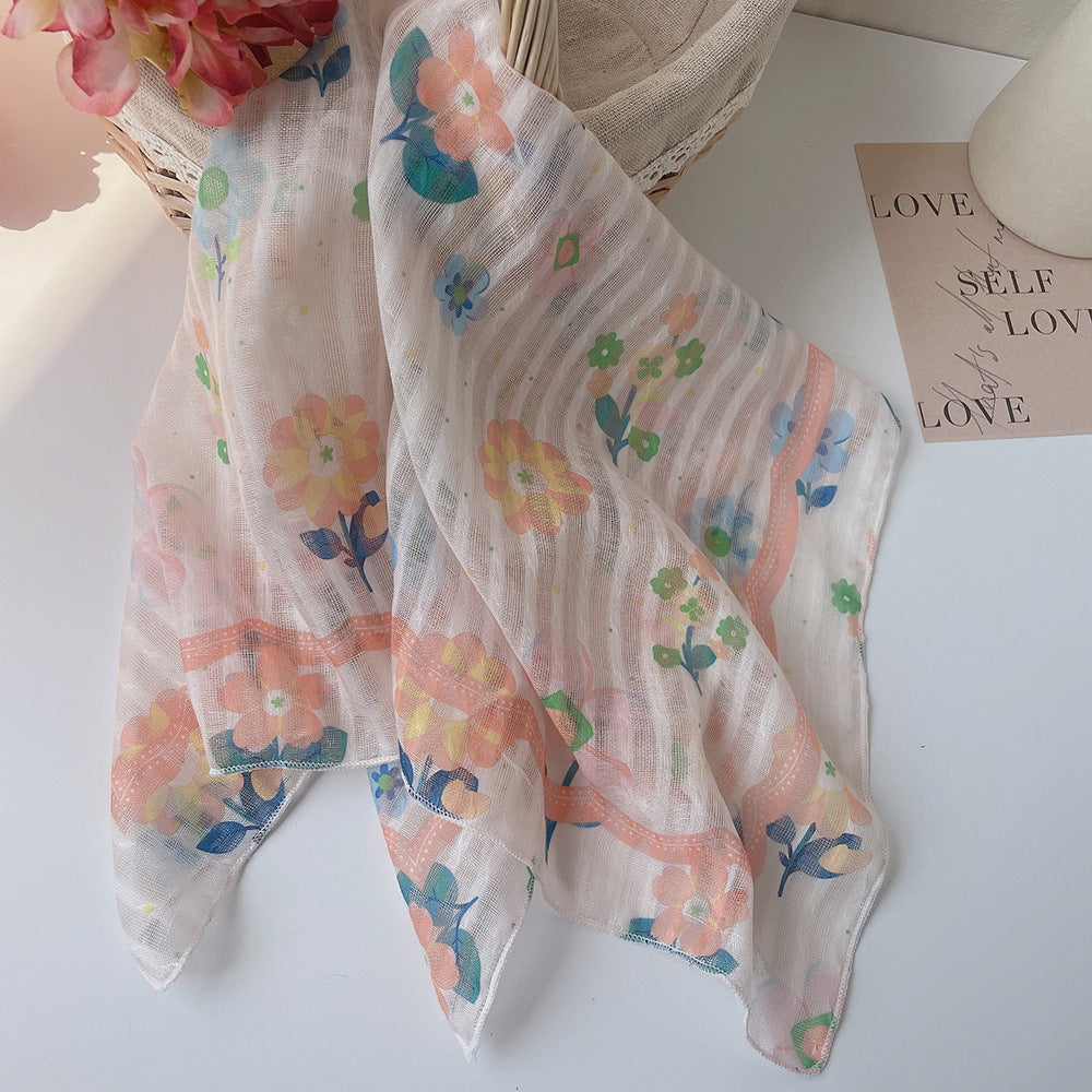 Upgraded Japanese cotton and linen square scarf 58x58 breathable all-match pastoral style floral photo matching scarf headscarf for women