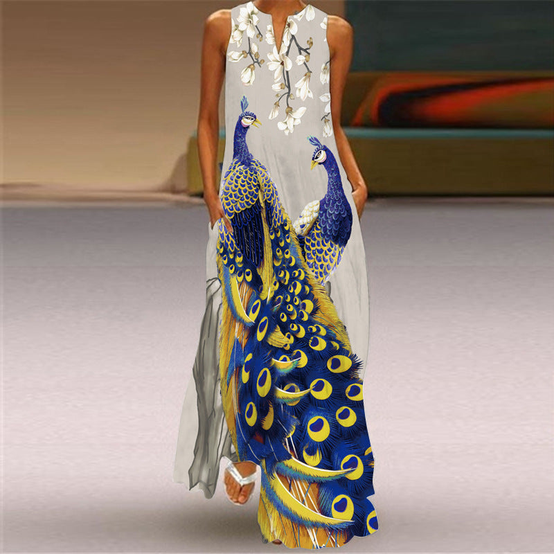 Cross-Border Women's Clothing Amazon Ebay 2026 New European and American Spring and Summer Fashion Printed Sexy Pocketed Long Dress