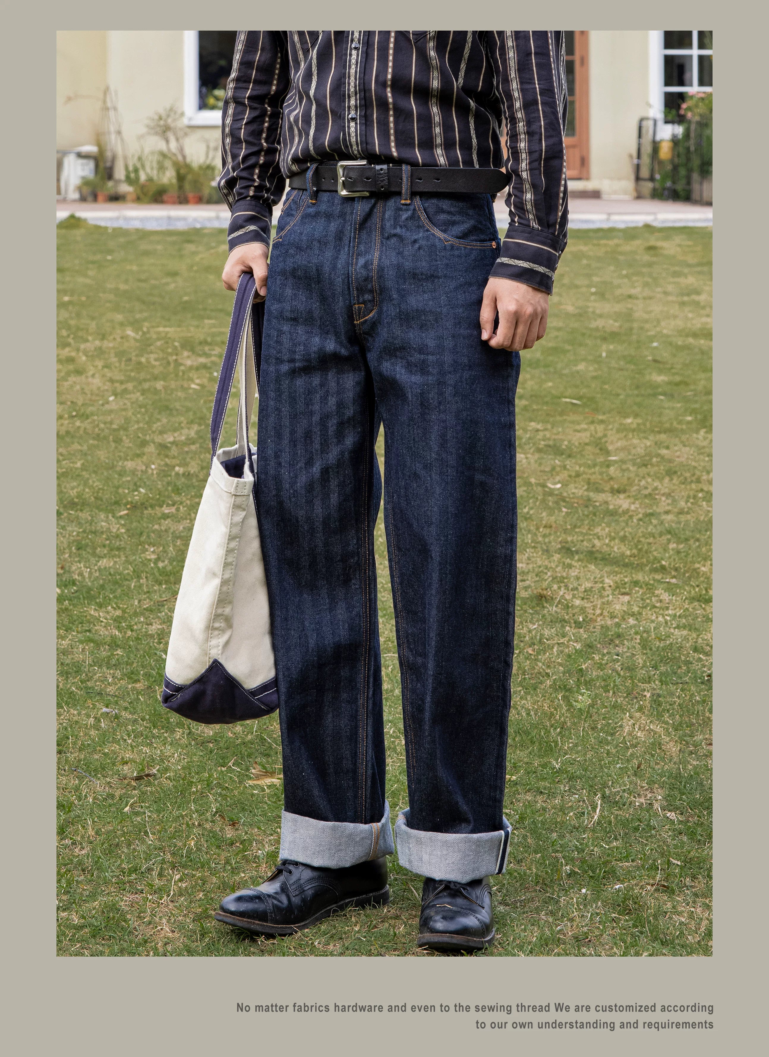 507-0001 Red Tornado  Vintage 15 Oz Indigo Selvage Stylish Trousers Mens Casual Raw Denim Jean Pants