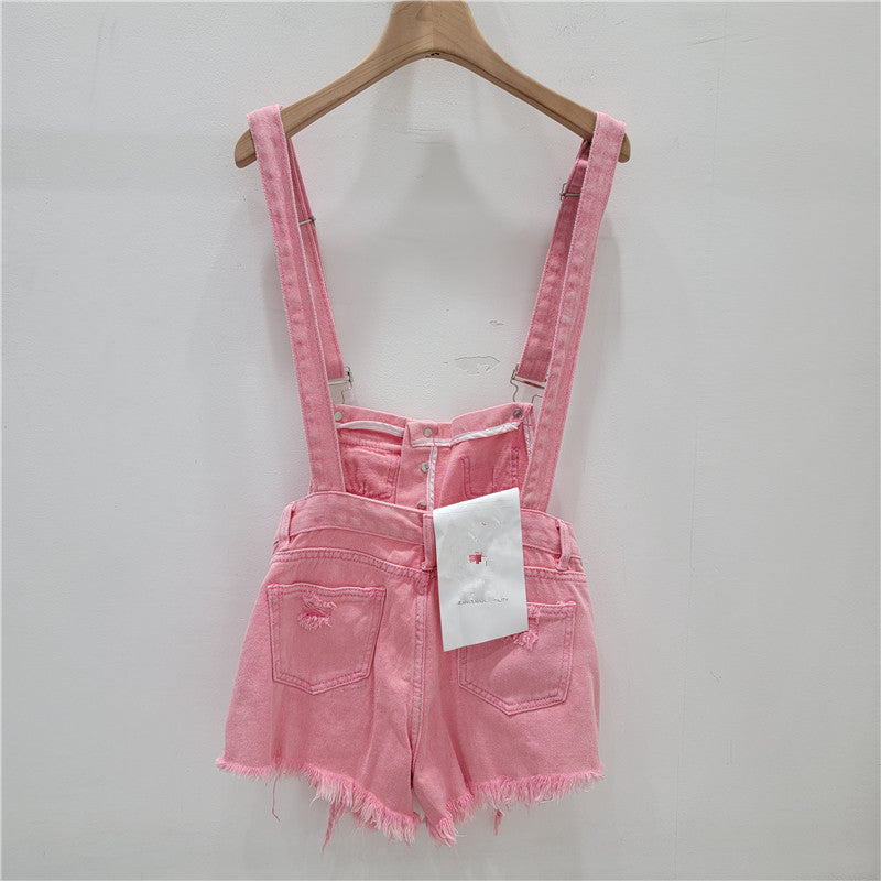Denim Jumpsuits Short Overalls for Women Fashion Rompers Bodysuit Large Cotton Playsuits Roupas Female 2023 Pink Short Romper