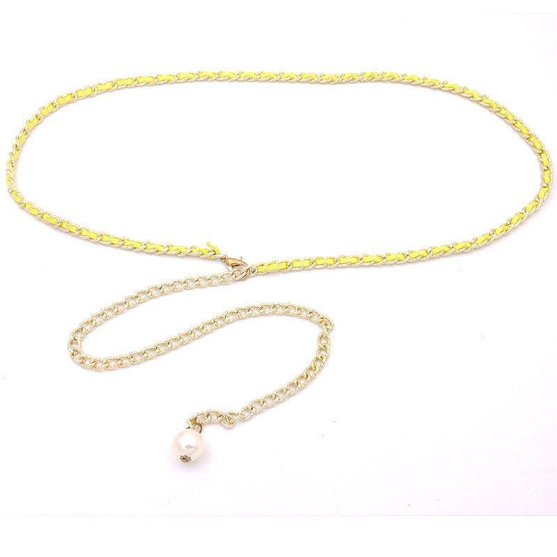 Korean style versatile metal thin waist chain women's skirt decorative pearl belt sweet lady decorative belt