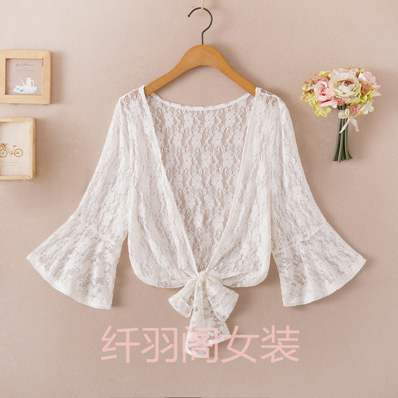 Sunscreen Cardigan Women's Spring and Summer Shawl Outer Blouse Thin Jacket with Sling Skirt Chiffon Small Waistcoat