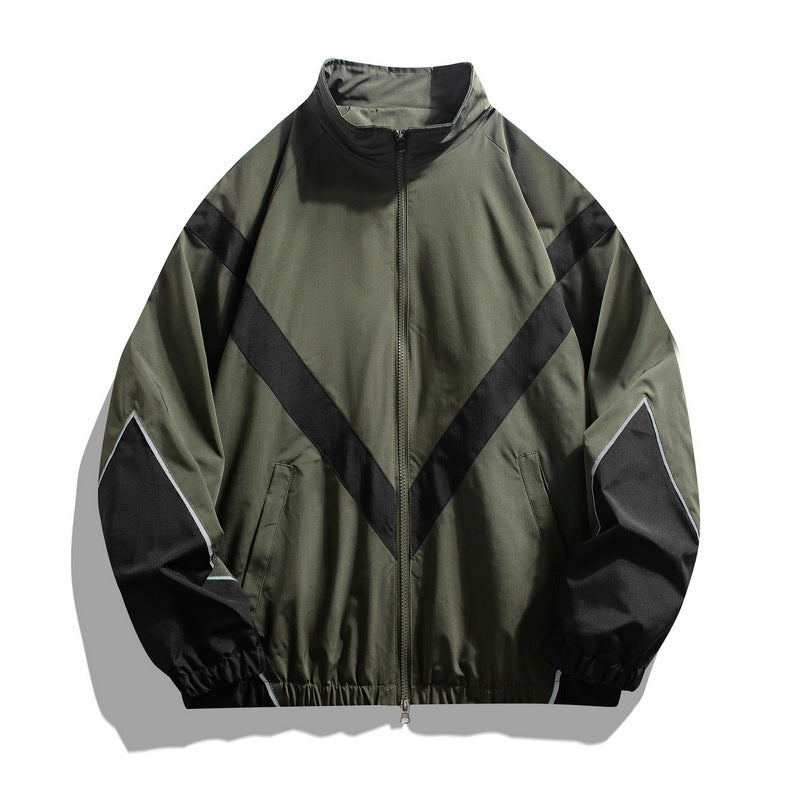 Russian Foreign Trade Trendy Brand Reflective Patchwork Stand-Up Collar Jacket Spring and Autumn Loose Sports Casual Jacket for Men
