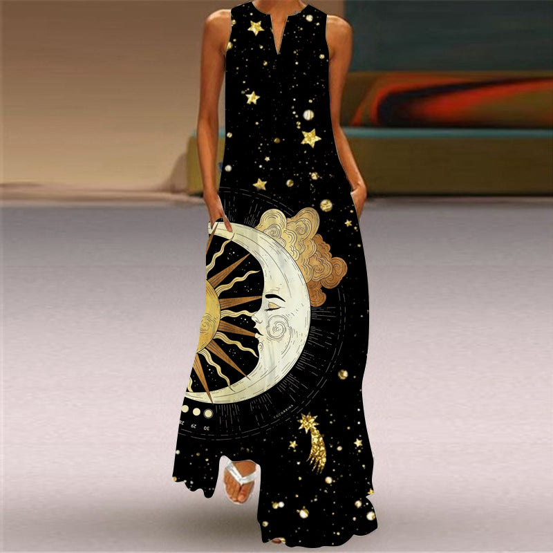 Cross-Border Women's Clothing Amazon Ebay 2026 New European and American Spring and Summer Fashion Printed Sexy Pocketed Long Dress