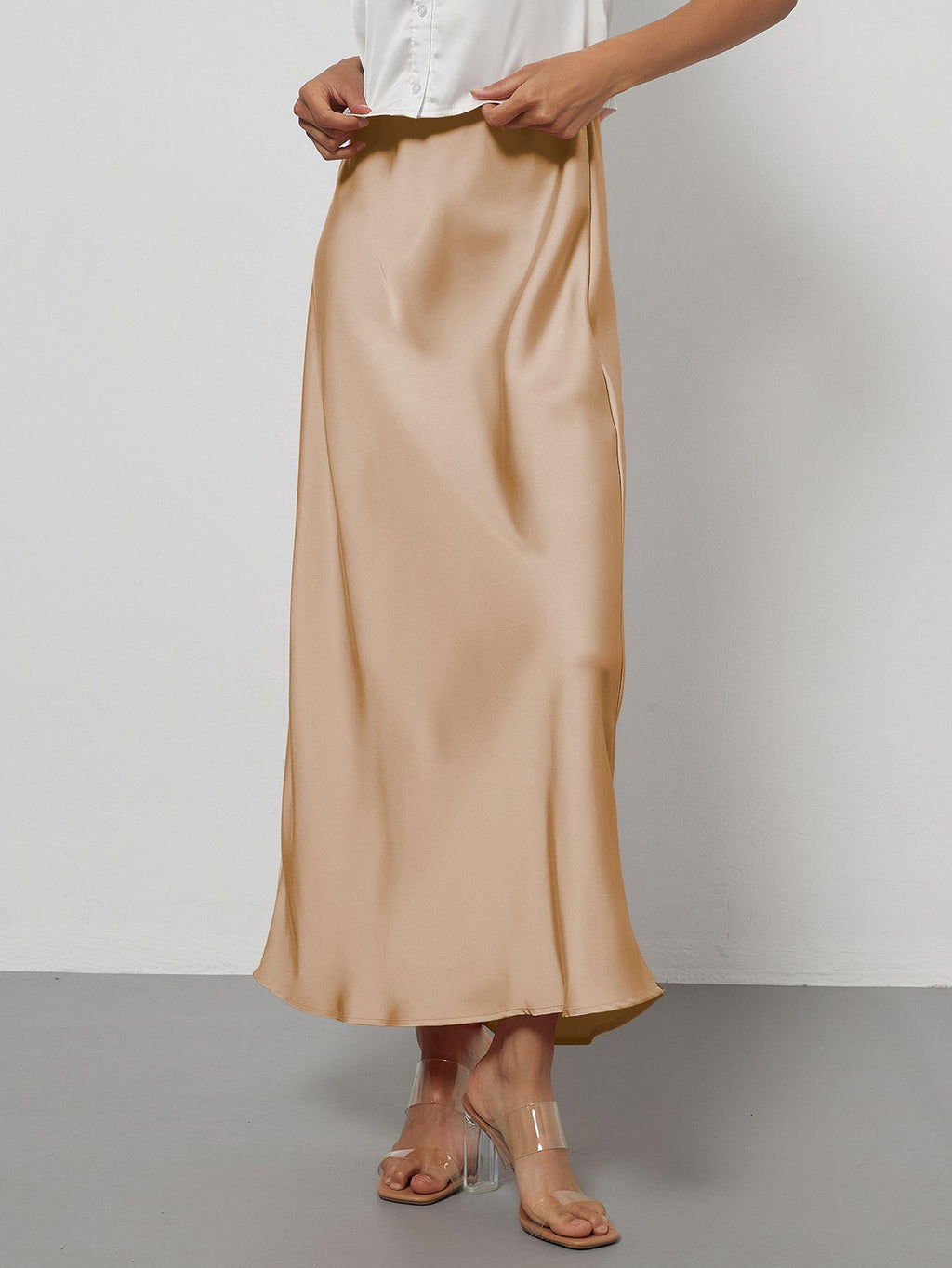In-Stock Cross-Border Women's Clothing Wholesale European and American Style Elegant Satin Midi Skirt Slimming and Flowy