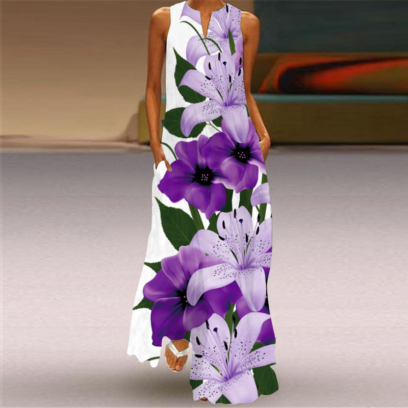 Cross-Border Women's Clothing Amazon Ebay 2026 New European and American Spring and Summer Fashion Printed Sexy Pocketed Long Dress