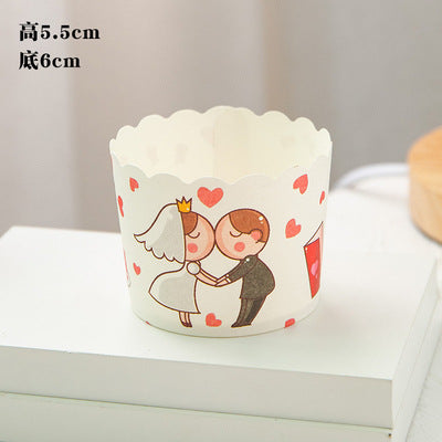 Small Cake Cuppers Mafen Cup High Temperature Baking Chiffon Small Cake Cup Disposable Cute Pattern Paper Cup 50