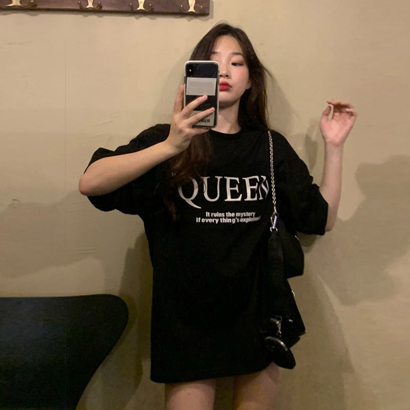 Smiley Face Print Loose Short-Sleeved T-Shirt for Women Spring and Summer New Casual Bottoming Shirt Women's Round Neck Top Dropshipping