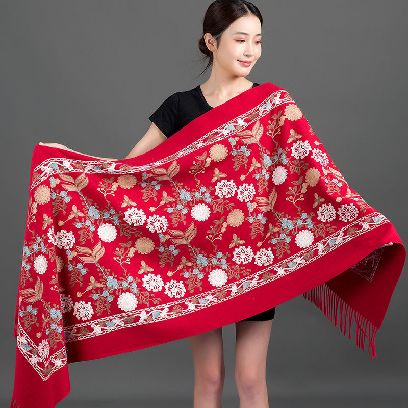 India Nepal ethnic style red women autumn and winter fashion mother long shawl embroidered warm shawl outside