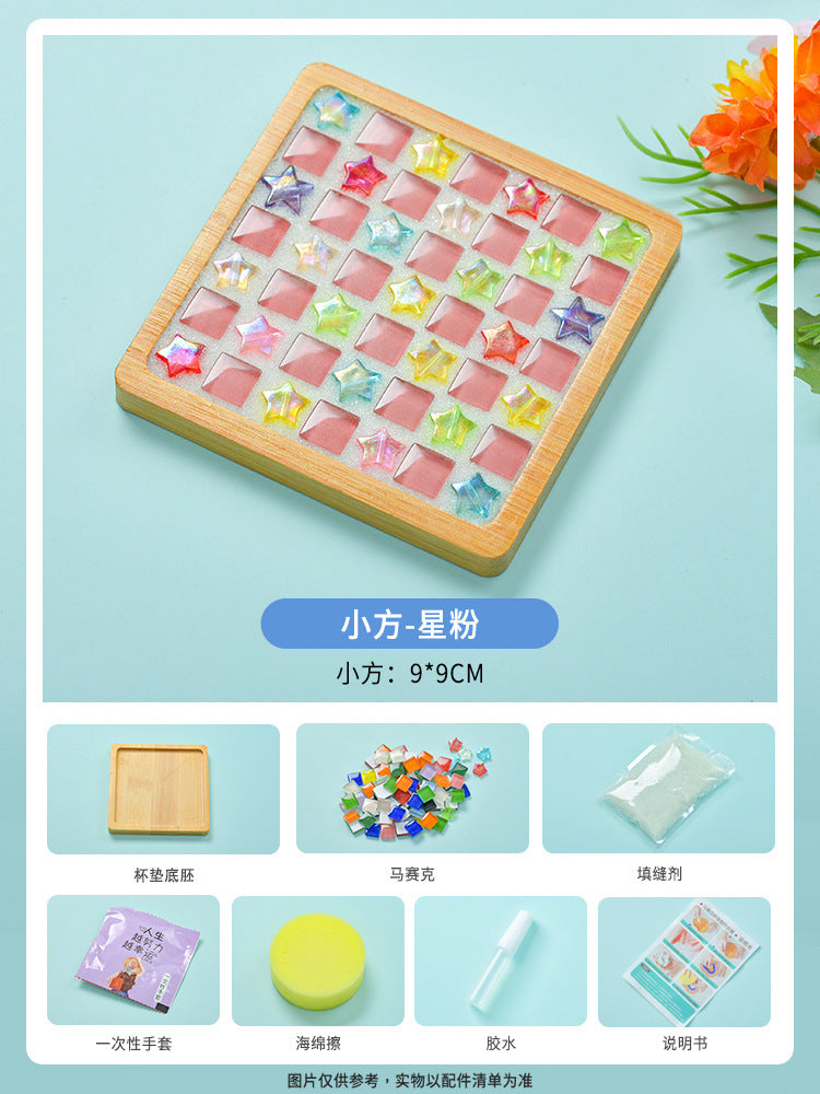 net red diy mosaic coaster warm field bamboo creative manual research independent material package warm field group building parent-child