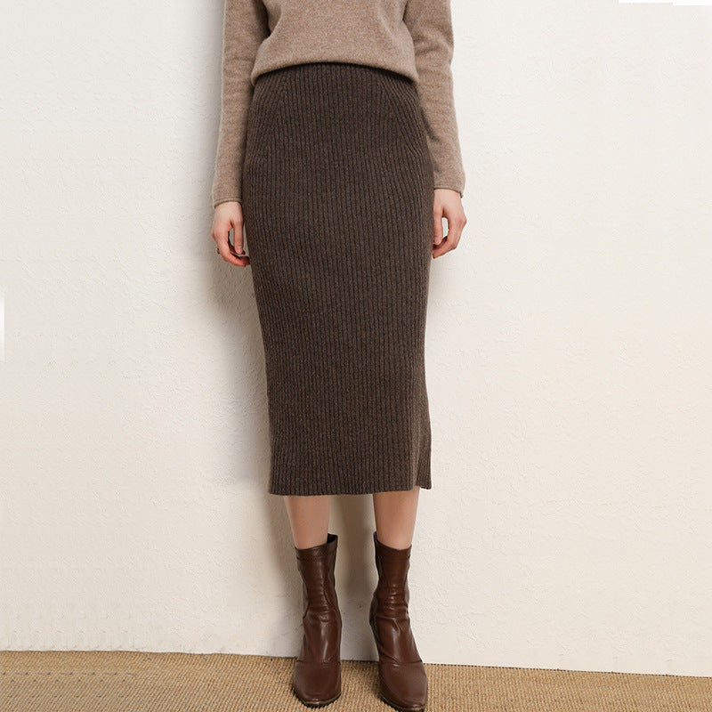 Skirt women's slimming mid-length plus size woolen skirt split hip skirt one-step skirt high waist long skirt 75cm